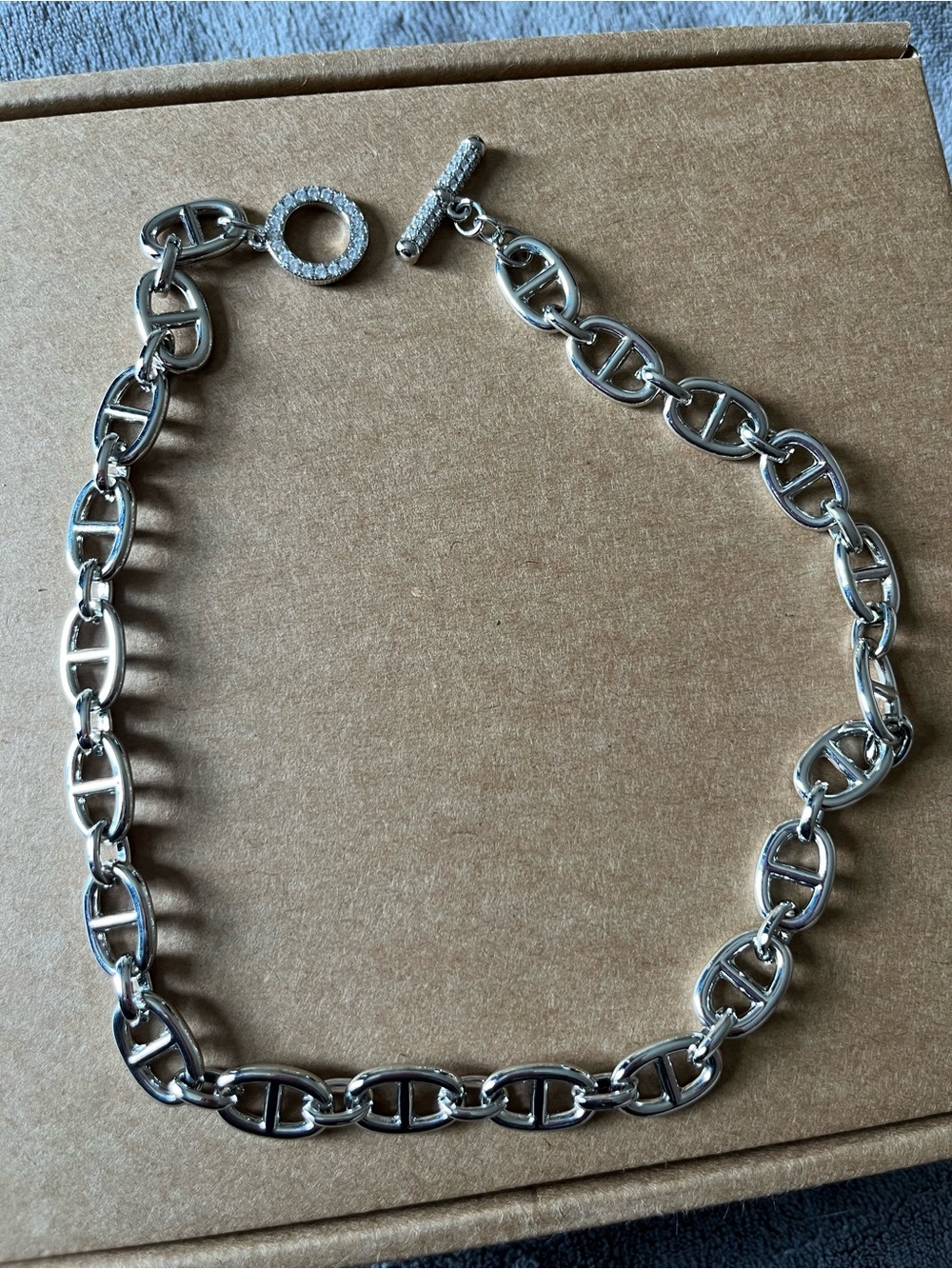 Silver Link Chain Necklace with Pavé Toggle Clasp